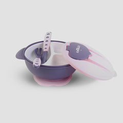 Cuddles Bowl with Bento Tray & Non Slip Suction Base with Spoon & Fork
