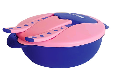 Cuddles Bowl with Bento Tray & Non Slip Suction Base with Spoon & Fork
