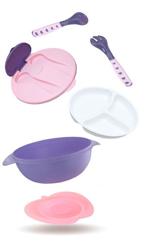 Cuddles Bowl with Bento Tray & Non Slip Suction Base with Spoon & Fork